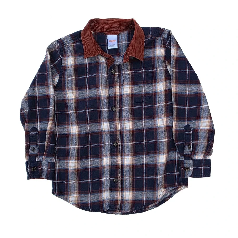 Gymboree Boys 5T Shirt Lot Corduroy Fox Embroidered Plaid Flannel 2 Pc
